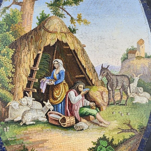 Italian Micromosiac Plaque on a Marble Panel of a Pastoral Scene 1875-1900 - Picture 3 of 6